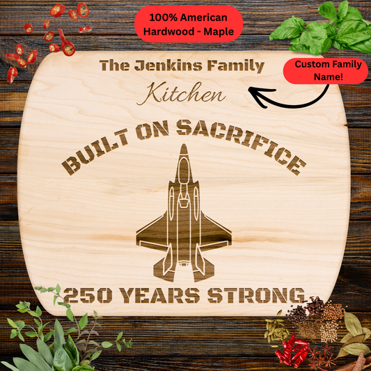 Personalized F-35 Lightning II 250th Anniversary Cutting Board. Military Aviation Gift. Military Family Gift