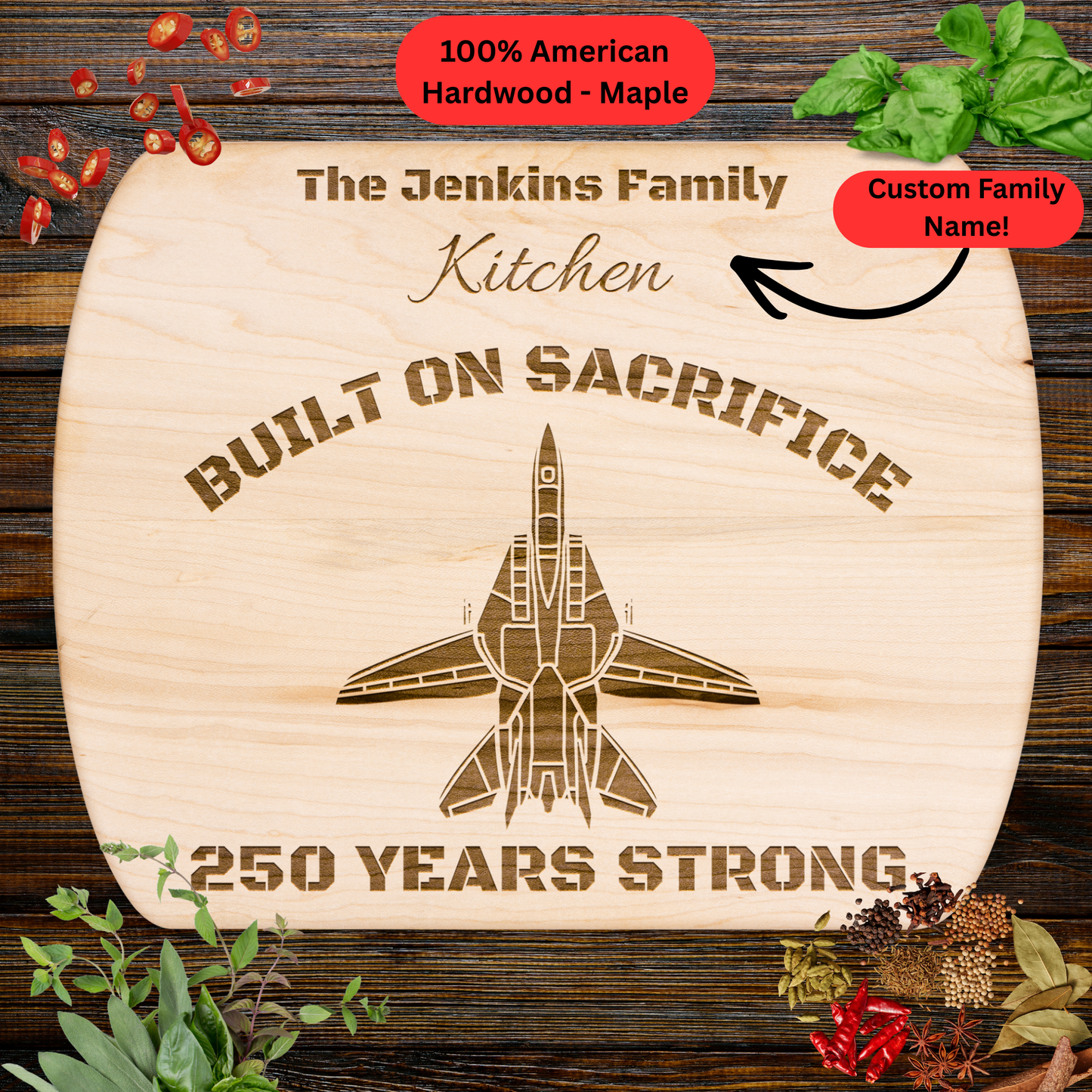 Personalized F-14 Tomcat 250th Anniversary Cutting Board. Navy Aviation Gift. Military Family Gift