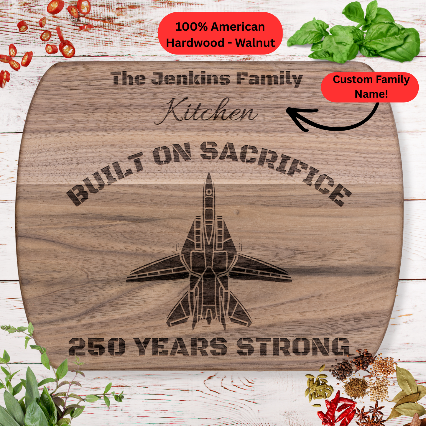Personalized F-14 Tomcat 250th Anniversary Cutting Board. Navy Aviation Gift. Military Family Gift
