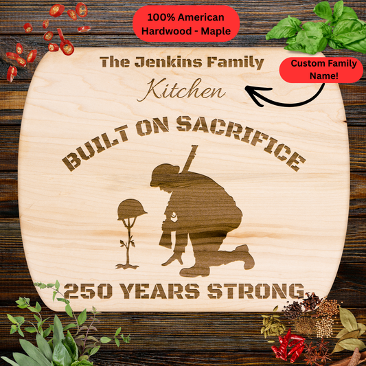 Personalized 250th Anniversary Cutting Board. Soldier Memorial Gift. Custom Family Name Patriotic Kitchen Board. USA 1776-2026