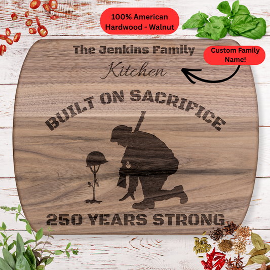 Personalized 250th Anniversary Cutting Board. Soldier Memorial Gift. Custom Family Name Patriotic Kitchen Board. USA 1776-2026