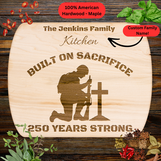 Personalized Family Name Cutting Board. Christian Patriotic Gift. USA 250th Anniversary Keepsake