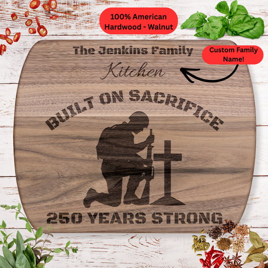 Personalized Family Name Cutting Board. Christian Patriotic Gift. USA 250th Anniversary Keepsake