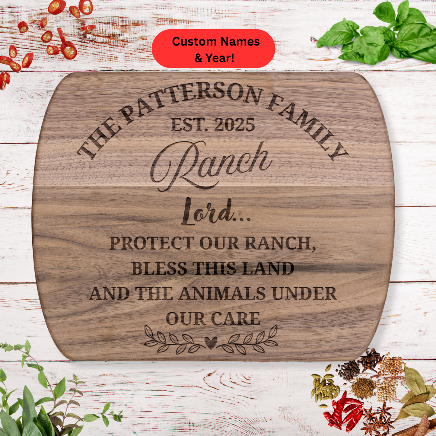 Personalized Ranch Family Cutting Board. Custom Name and Year. Faith, Farm and Country Gift. Ranch Family Gift