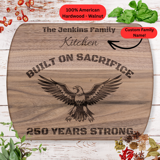 Personalized Family Name Eagle Cutting Board. Patriotic USA 250th Anniversary Gift. Military family gift