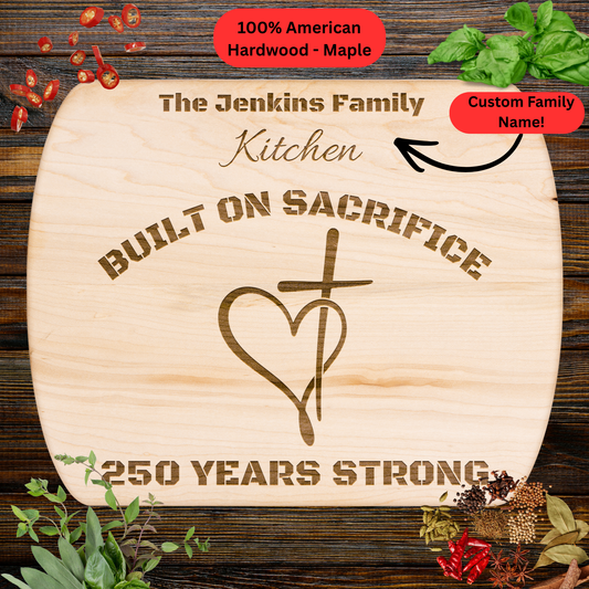 Personalized Family Name Cutting Board. Christian Patriotic Gift. USA 250th Anniversary Keepsake