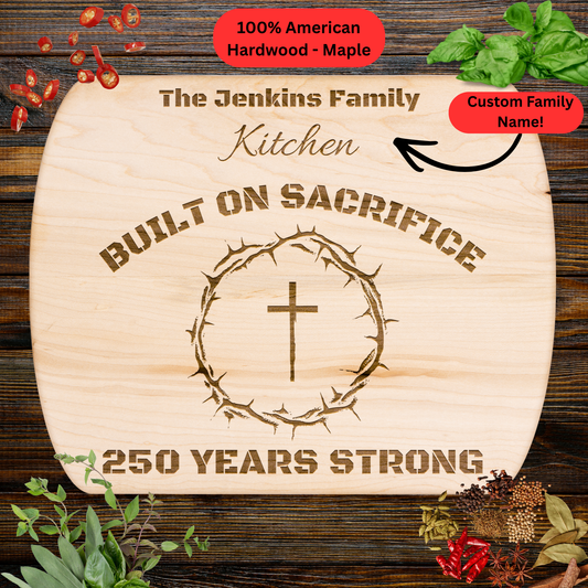 Personalized Family Name Cutting Board. Christian Family Gift. USA 250th Anniversary Keepsake