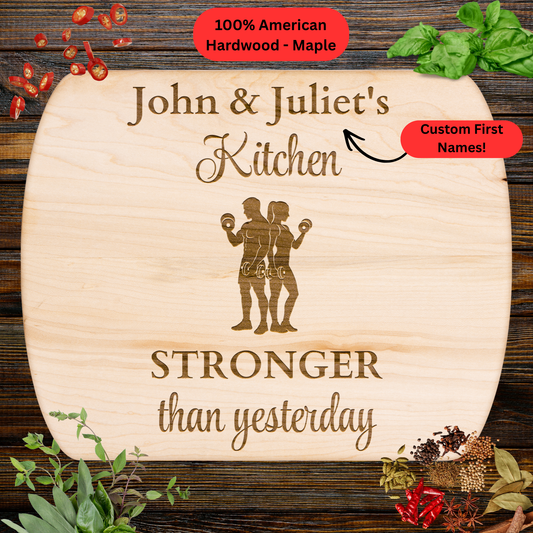 Personalized Couple Names Cutting Board. Fitness Couple Gift. Gym Lover Kitchen Keepsake
