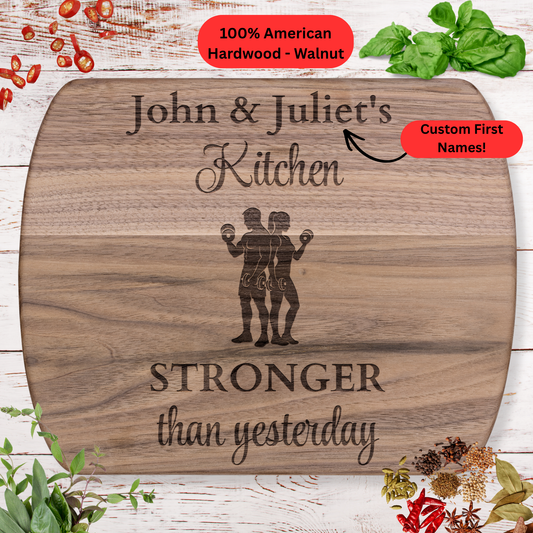 Personalized Couple Names Cutting Board. Fitness Couple Gift. Gym Lover Kitchen Keepsake