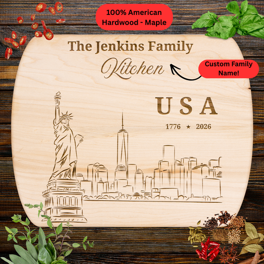 Personalized Family Name Cutting Board. Statue of Liberty. America 250th Anniversary Keepsake