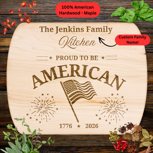 Personalized Family Name Cutting Board. American Flag Patriotic Gift. USA 250th Anniversary Keepsake