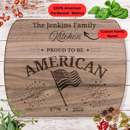 Personalized Family Name Cutting Board. American Flag Patriotic Gift. USA 250th Anniversary Keepsake
