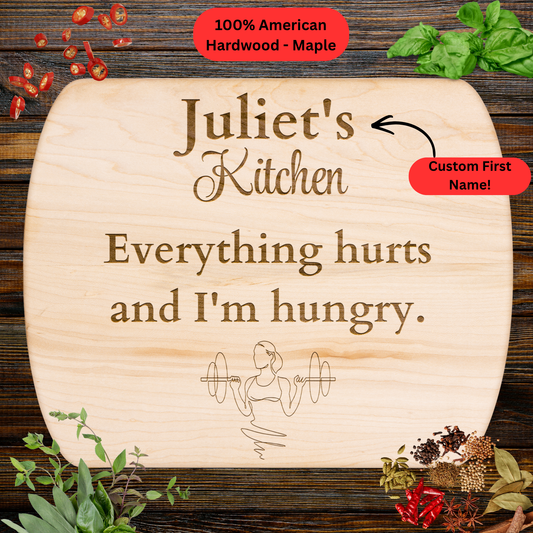 Personalized Name Cutting Board. Female Weightlifter Gift. Fitness Kitchen Keepsake