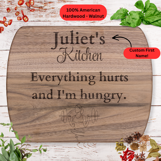 Personalized Name Cutting Board. Female Weightlifter Gift. Fitness Kitchen Keepsake