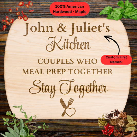 Personalized Names Cutting Board. Fitness Couple Gift. Meal Prep and Kitchen Keepsake. Maple or Walnut