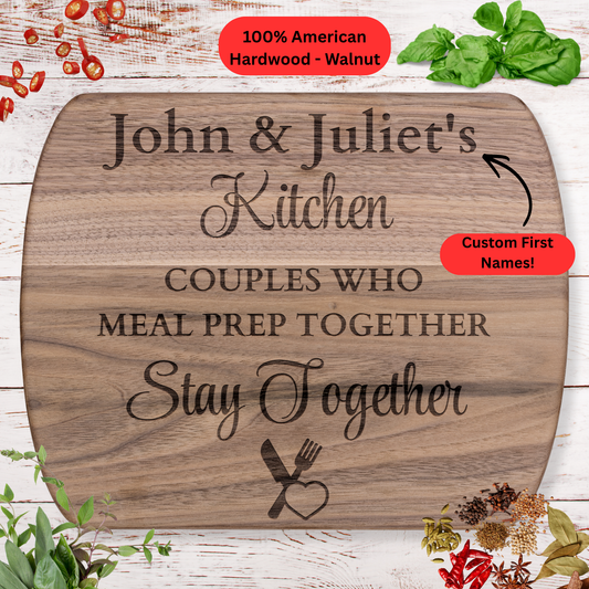 Personalized Names Cutting Board. Fitness Couple Gift. Meal Prep and Kitchen Keepsake. Maple or Walnut