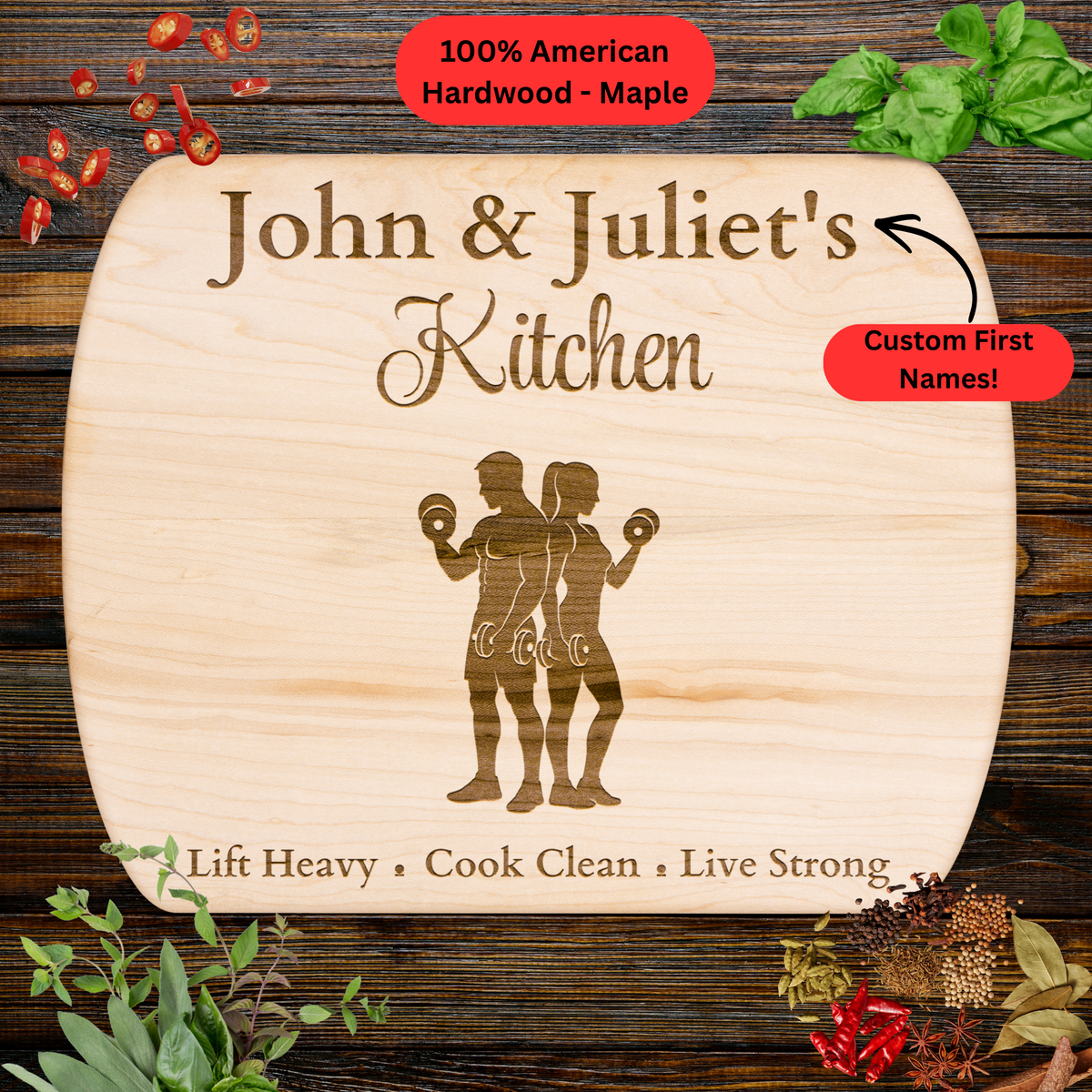 Personalized Couple Names Cutting Board. Fitness Couple Gift. Gym and Healthy Lifestyle Keepsake