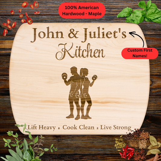 Personalized Couple Names Cutting Board. Fitness Couple Gift. Gym and Healthy Lifestyle Keepsake