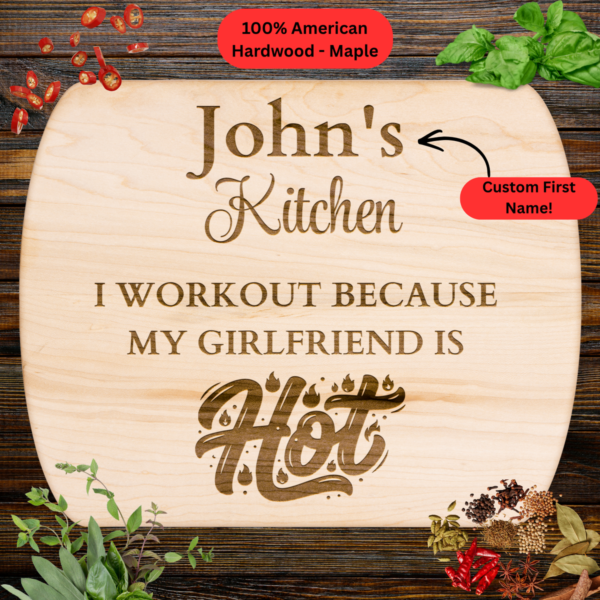 Personalized Couple Names Cutting Board. Funny Fitness Gift. Gym Couple Kitchen Keepsake