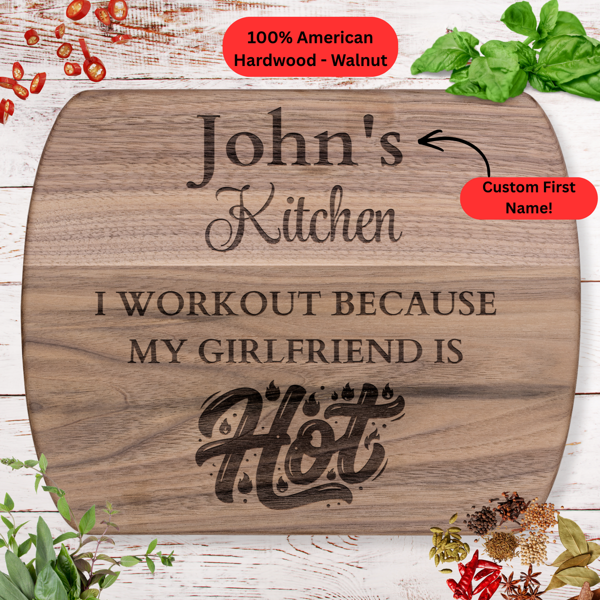 Personalized Couple Names Cutting Board. Funny Fitness Gift. Gym Couple Kitchen Keepsake