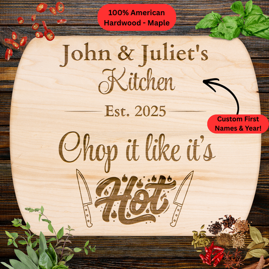 Personalized Names and Year Cutting Board. Funny Couple Gift. Custom Kitchen Keepsake