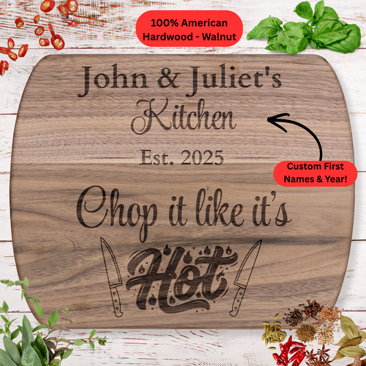 Personalized Names and Year Cutting Board. Funny Couple Gift. Custom Kitchen Keepsake