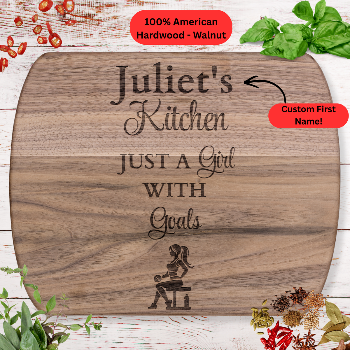 Personalized Name Cutting Board. Fitness Girl Gift. Motivational Gym Kitchen Keepsake. Meal Prep Gift