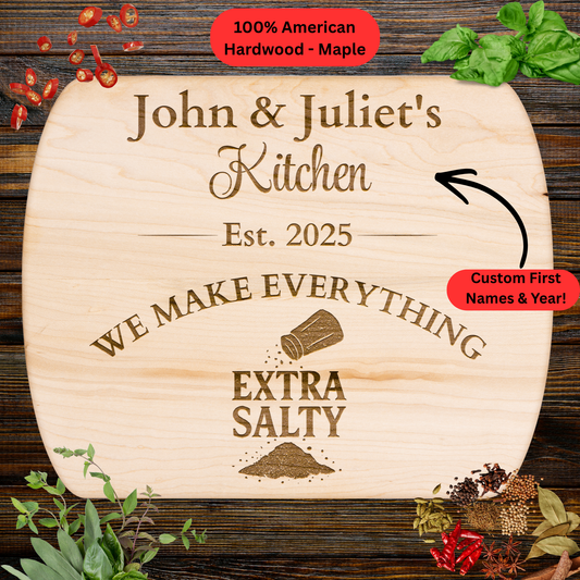 Personalized Couple Names and Year Cutting Board. Funny Kitchen Gift. Custom Foodie Couple Keepsake
