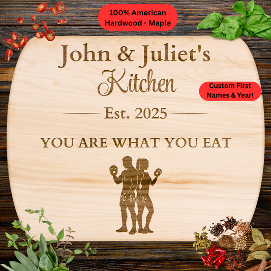 Personalized Cutting Board. Custom Couple Names and Year Gift. Fitness Couple Kitchen Decor. Meal Prep Gift for Gym Lovers