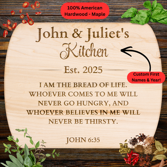Personalized Christian Cutting Board. Custom Christian Gift. Personalized Names and Year. Faith Based Kitchen Décor