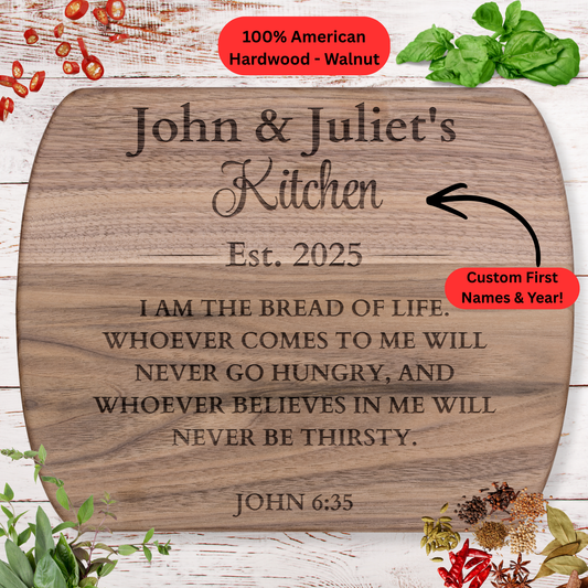 Personalized Christian Cutting Board. Custom Christian Gift. Personalized Names and Year. Faith Based Kitchen Décor