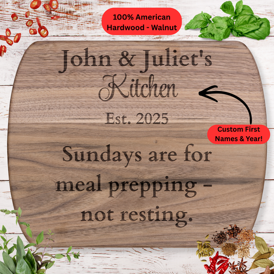 Personalized Names and Year Cutting Board. Meal Prep Gift. Fitness Kitchen Gift. Custom Kitchen Keepsake