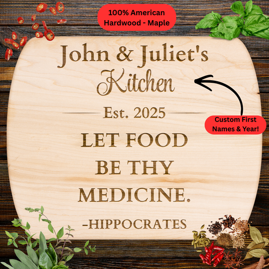 Personalized Cutting Board. Custom Names and Year. Healthy Kitchen Gift. Wellness Gift. Personalized Hardwood Cutting Board