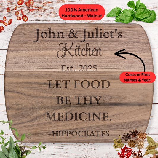 Personalized Cutting Board. Custom Names and Year. Healthy Kitchen Gift. Wellness Gift. Personalized Hardwood Cutting Board