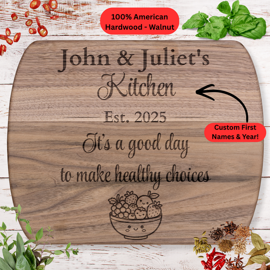 Personalized Cutting Board. Custom Names and Year. Healthy Lifestyle Gift. Wellness Kitchen Gift. Hardwood Cutting Board