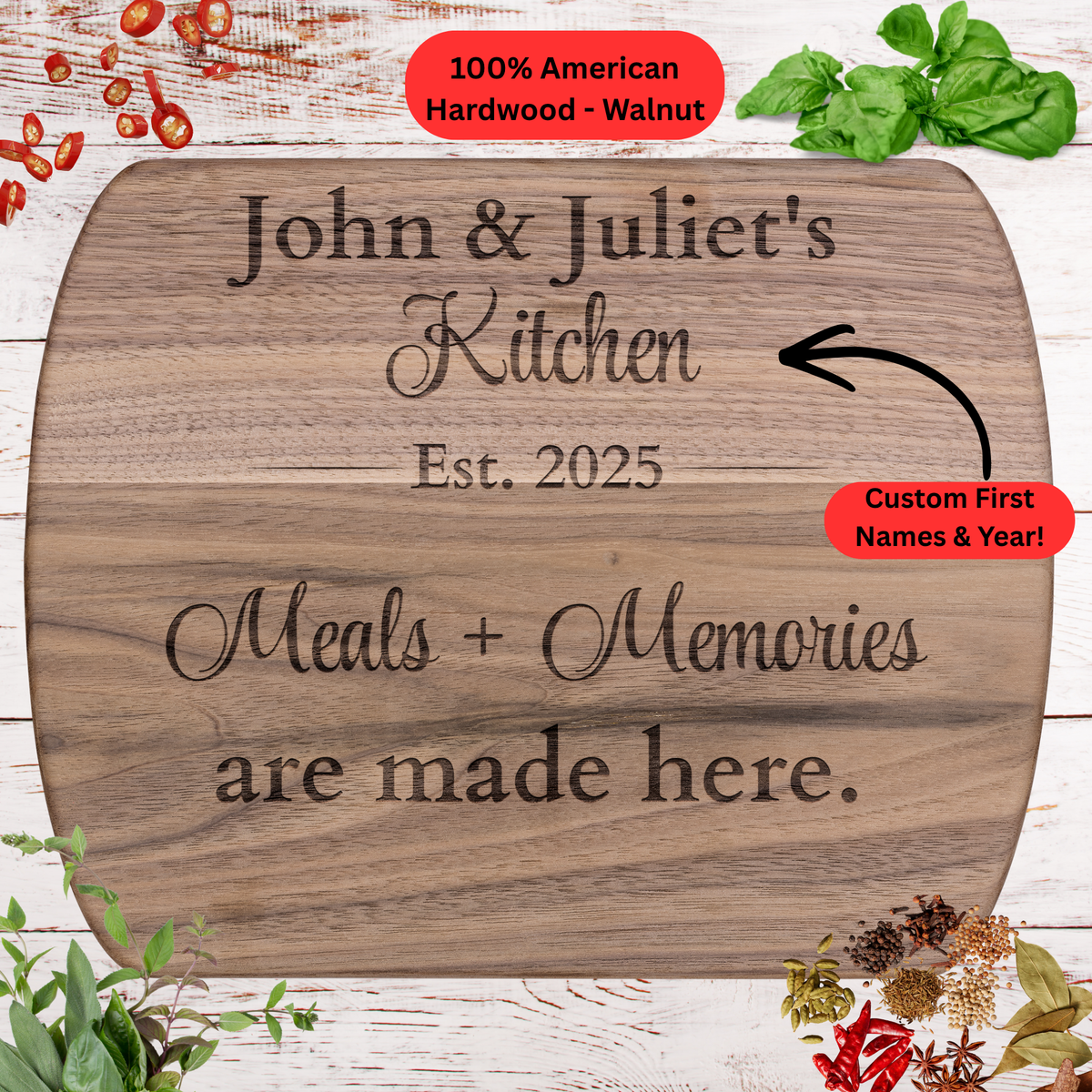 Personalized Foodies Cutting Board. Custom Names and Year. Family Kitchen Gift. Housewarming Gift. Personalized Hardwood Cutting Board
