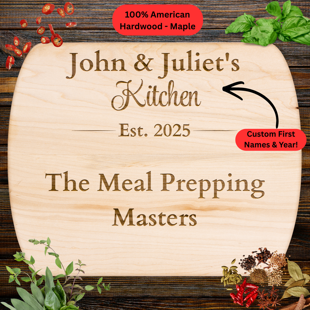 Personalized Cutting Board. Custom Names and Year. Meal Prep Gift. Fitness Couple Gift. Personalized Hardwood Cutting Board