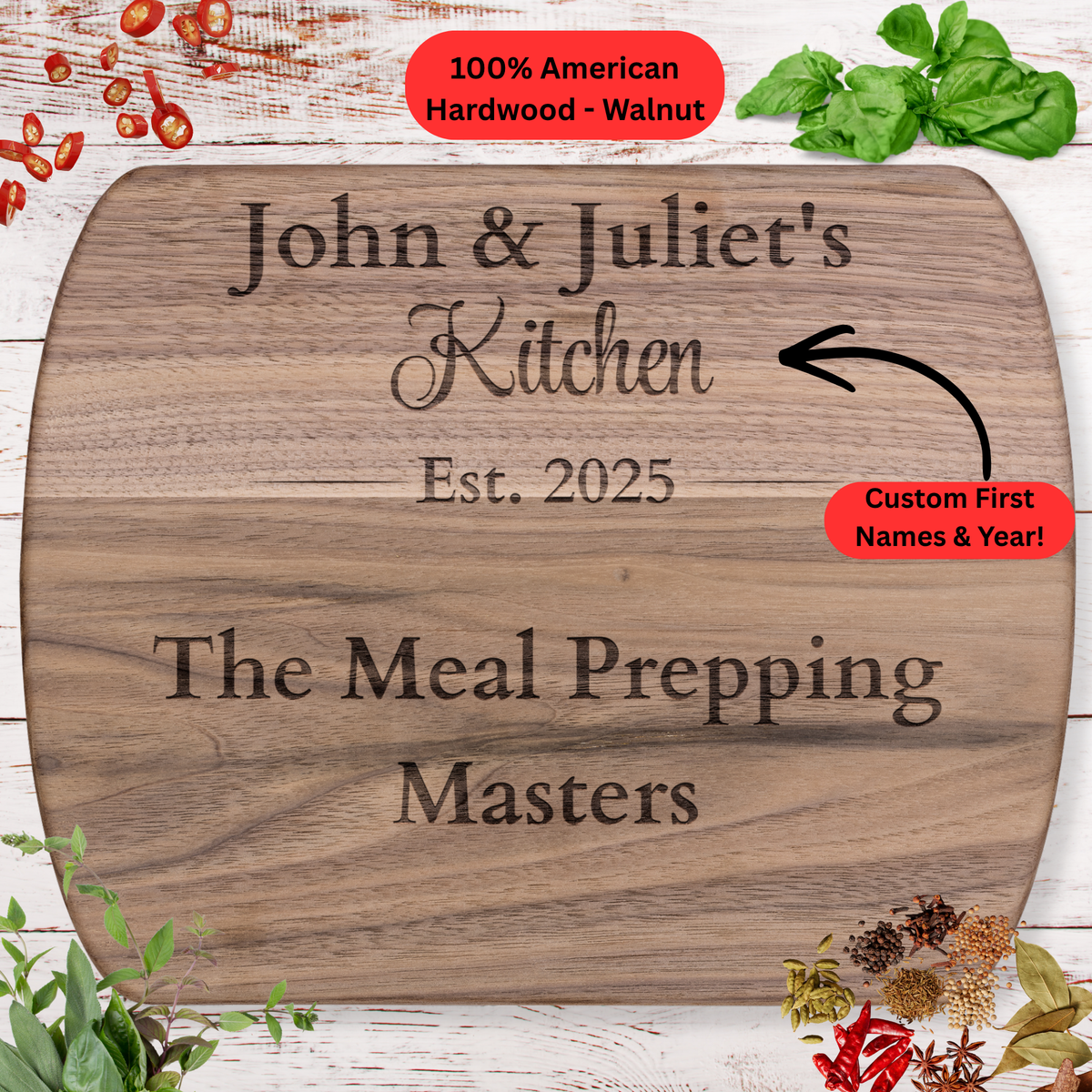 Personalized Cutting Board. Custom Names and Year. Meal Prep Gift. Fitness Couple Gift. Personalized Hardwood Cutting Board
