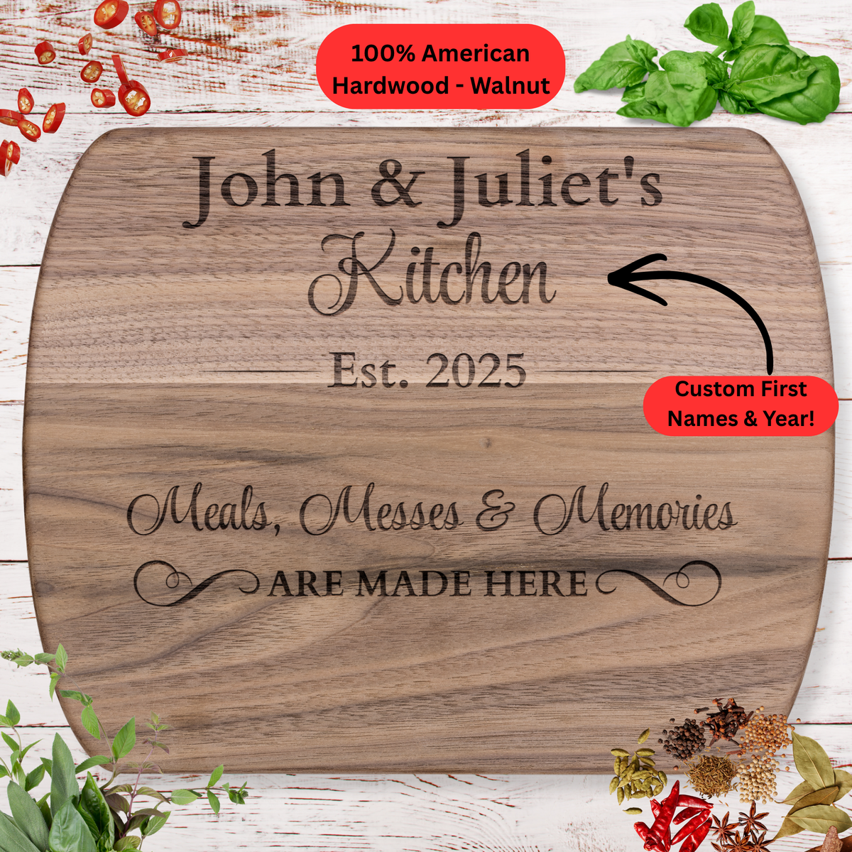 Personalized Cutting Board. Custom Names and Year. Family Kitchen Gift. Housewarming Gift. Personalized Hardwood Cutting Board