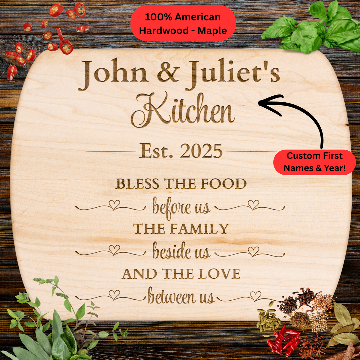 Personalized Family Cutting Board. Custom Family Name and Year. Family Kitchen Gift. Wedding or Anniversary Gift