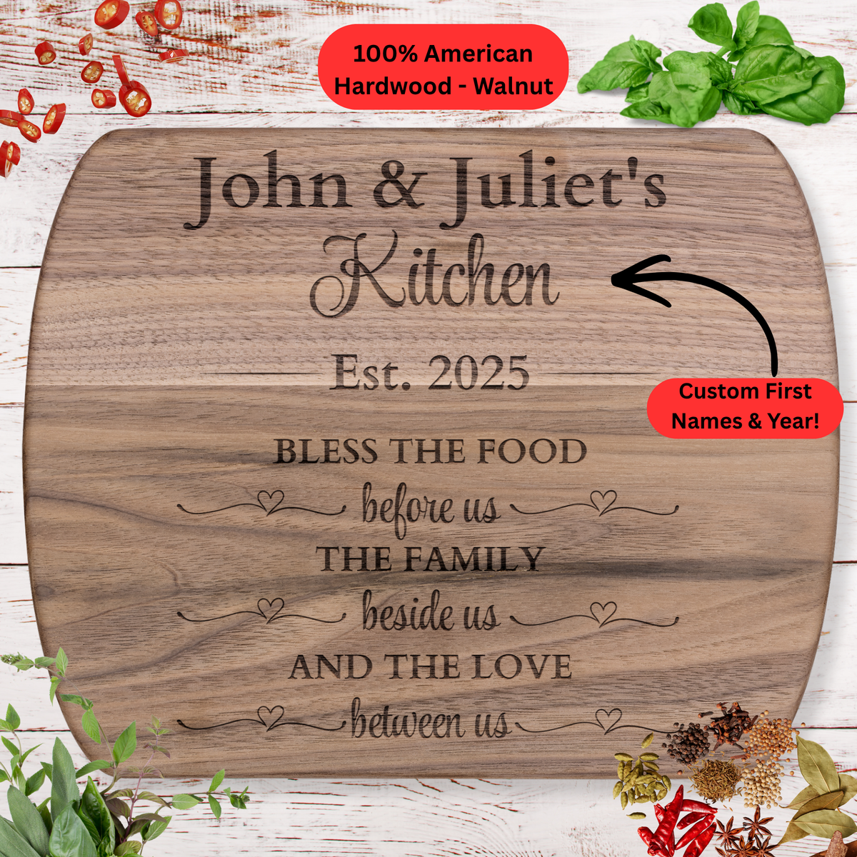 Personalized Family Cutting Board. Custom Family Name and Year. Family Kitchen Gift. Wedding or Anniversary Gift