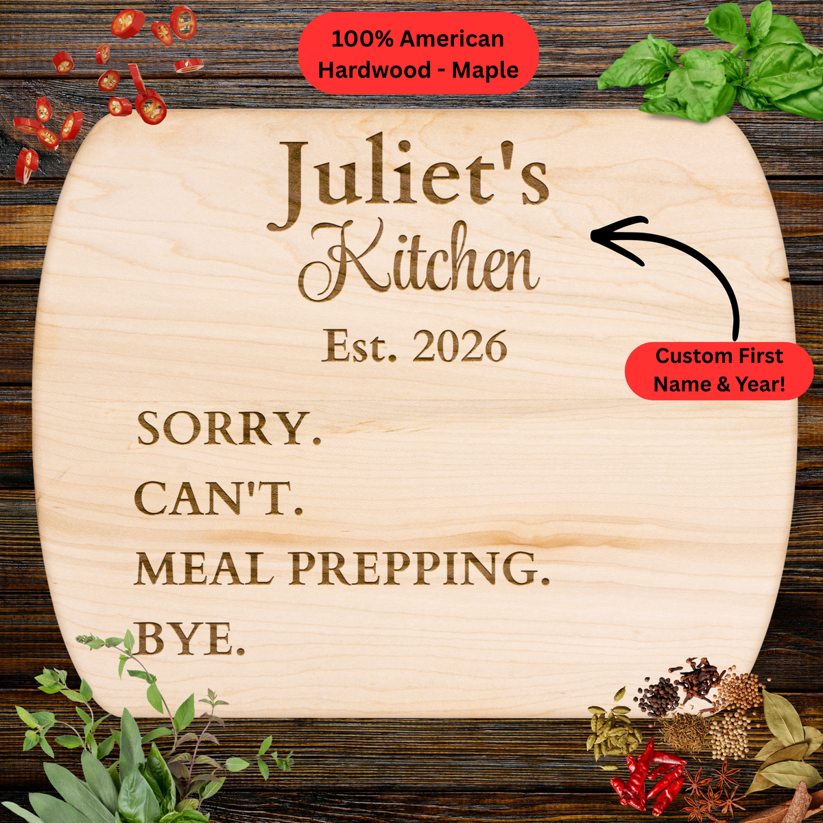 Personalized Meal Prep Cutting Board. Custom Names and Year. Fitness Gift, Meal Prep Gift, Funny Kitchen Gift