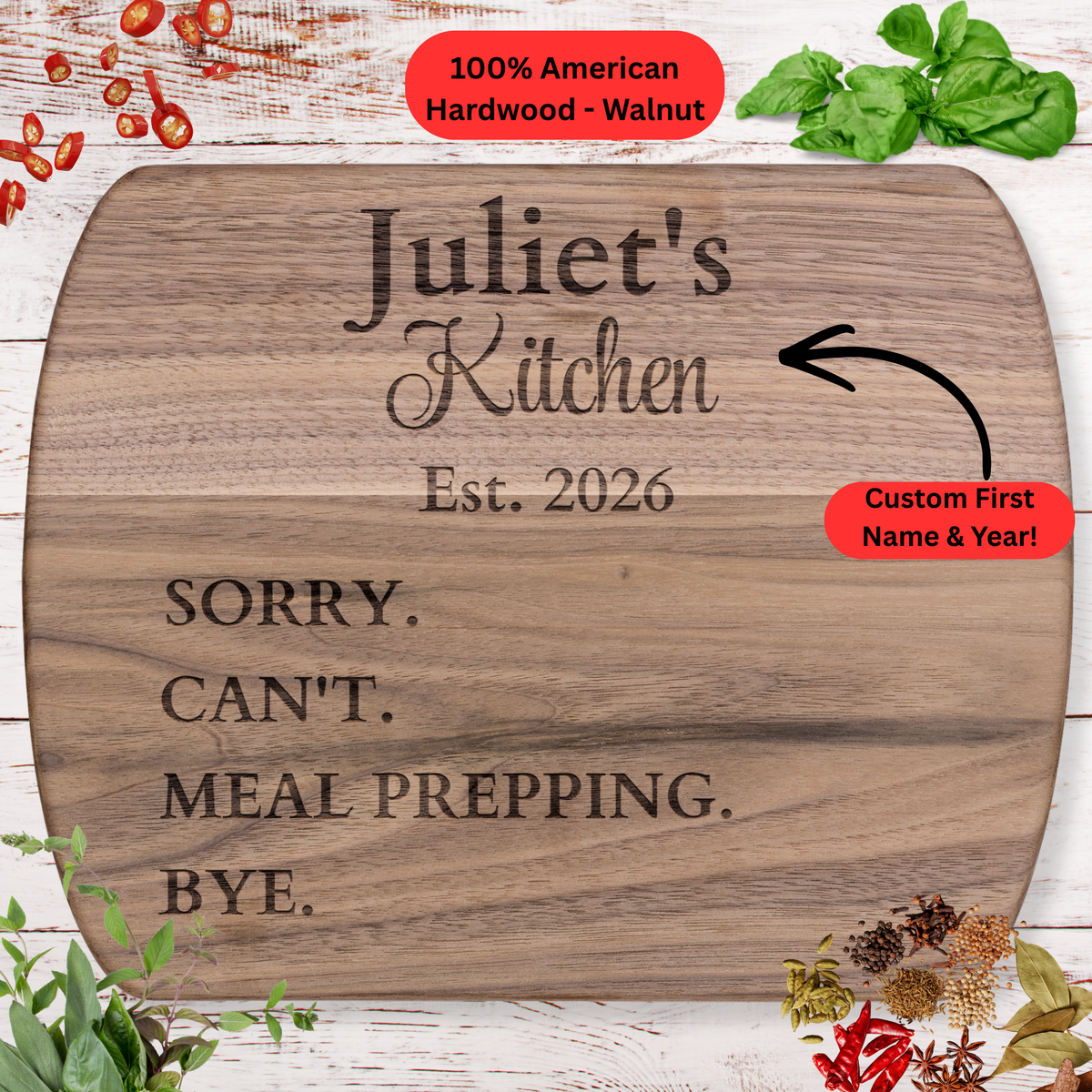 Personalized Meal Prep Cutting Board. Custom Names and Year. Fitness Gift, Meal Prep Gift, Funny Kitchen Gift