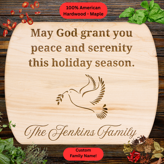 Personalized holiday season Cutting Board. Custom Family Name Gift. Christian Christmas Kitchen Decor