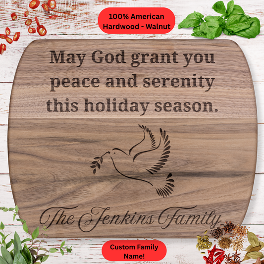 Personalized holiday season Cutting Board. Custom Family Name Gift. Christian Christmas Kitchen Decor