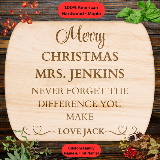 Personalized Christmas Cutting Board. Custom Name Gift. Thoughtful Christmas Gift for Teacher, Friend or Loved One.