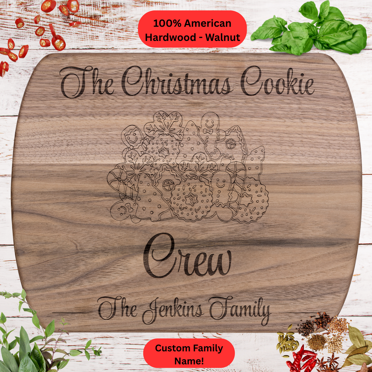 Personalized Christmas Cutting Board. Custom Family Name. Christmas Baking Gift. Holiday Kitchen Décor