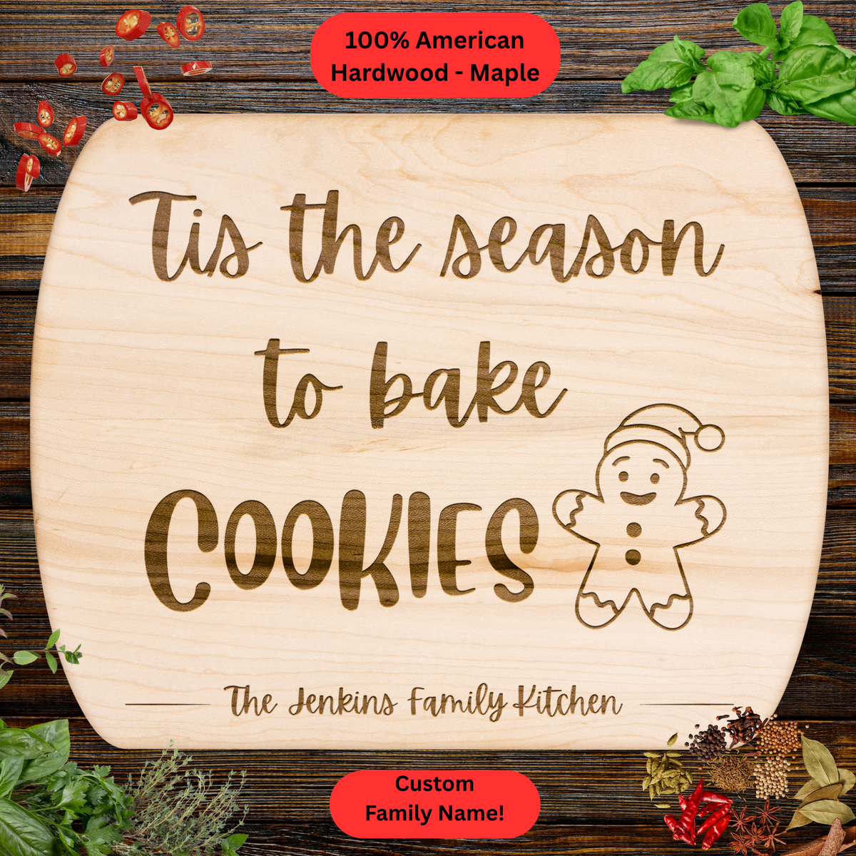Personalized Christmas Cutting Board. Custom Family Name. Christmas Gift