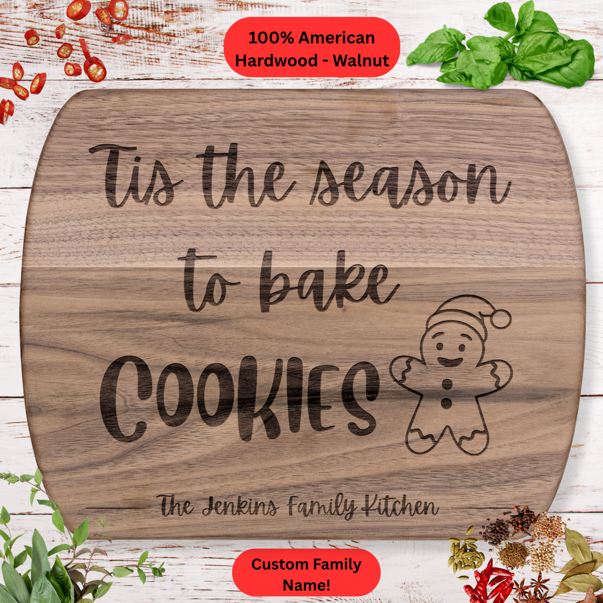 Personalized Christmas Cutting Board. Custom Family Name. Christmas Gift