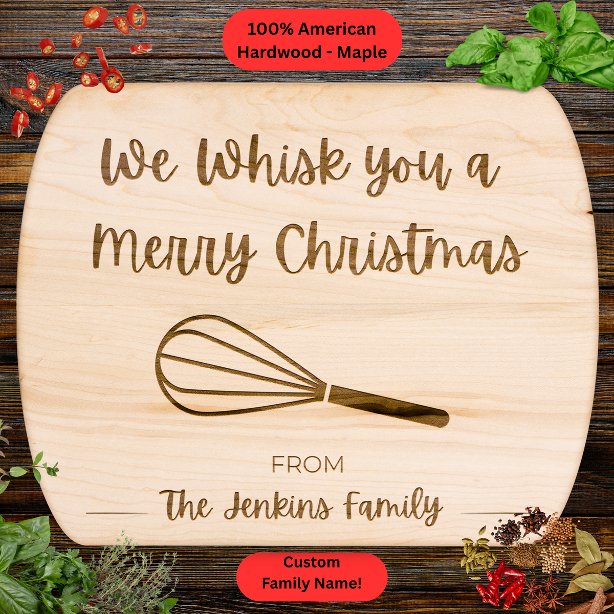 Personalized Christmas Cutting Board. Custom Family Name. Christmas Gift